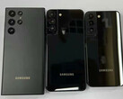 Les modèles Galaxy S22 Note, Galaxy S22 Plus et Galaxy S22 de gauche à droite. (Image source : @heyitsyogesh)