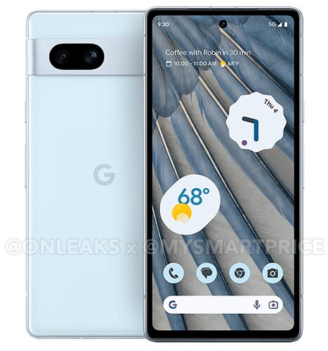 Des images fuitées indiquent des coloris intéressants pour le Pixel 7a. (Source des images : @OnLeaks & MySmartPrice)