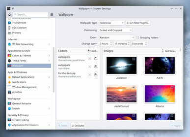 Sélection du fond d'écran dans les paramètres du système KDE (Source : Nate/KDE)