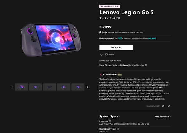 Le prix du Legion Go S avec SteamOS a été augmenté de 450 $.