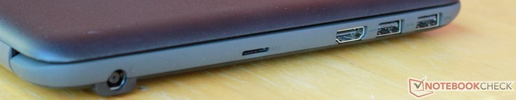 Côté gauche : entrée secteur, micro SD, HDMI, 2 USB 3.0.