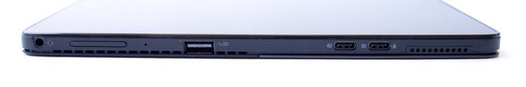 Côté gauche: prise casque 3,5 mm, touches volume,port USB 3.1 Gen 1, 2 ports USB Type-C (Display Port)