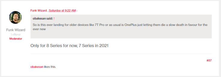 La série OnePlus 7 est laissée pour compte. (Source de l'image : Forums OnePlus)