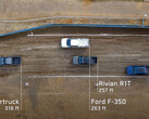 Test de remorquage Cybertruck vs Ford F-350 vs Rivian R1T (image : Tesla)