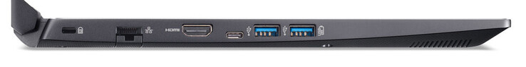 Côté gauche : verrou de sécurité, Ethernet gigabit, HDMI, 3 USB 3.2 Gen 1 (1 USB C, 2 USB A).