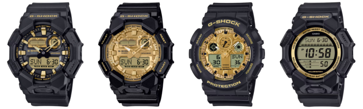 De gauche à droite : GA010GB-1A9, GA010GGB-1A9, GA100GGB-1A9 et GD010GB-1A9. (Source de l'image : Casio)