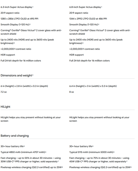 Différences entre les caractéristiques techniques du Pixel 11 Pro et du Pixel 11 Pro XL