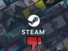 Arrière-plan de Steam avec le symbole du pouce vers le bas en dessous (Source de l'image : Valve avec modifications)