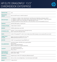 HP Elite Dragonfly Chromebook Enterprise - Spécifications. (Image Source : HP)
