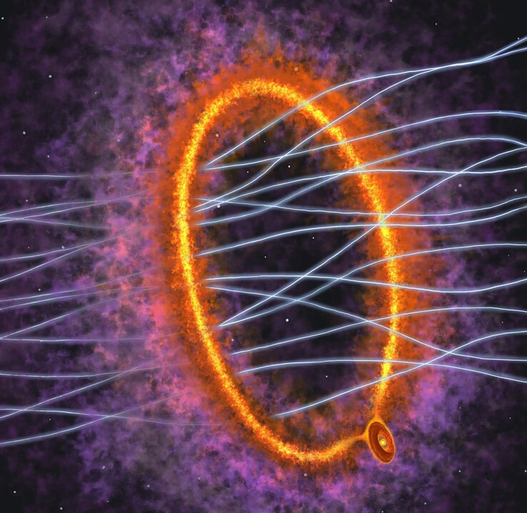 Illustration montrant l'anneau de gaz et la jeune étoile MC 27.