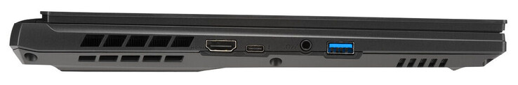 Sur la gauche : HDMI 2.1, USB 3.2 Gen 1 (USB-C ; DisplayPort), prise audio combo, USB 3.2 Gen 1 (USB A)