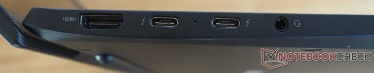 A gauche : HDMI, 2x USB-C 4 (Thunderbolt 4, DisplayPort, Power Delivery), audio (casque/micro)