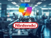 Bureau sur lequel apparaissent les logos de Microsoft Copilot et de Nintendo