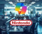 Bureau sur lequel apparaissent les logos de Microsoft Copilot et de Nintendo