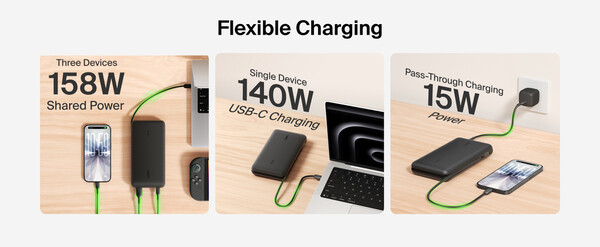 Le Belkin UltraCharge Pro Laptop Power Bank 25K peut charger trois appareils simultanément.