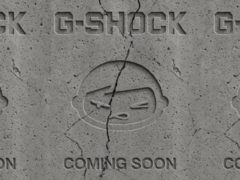 Le clip du teaser (photo) montre du ciment fissuré avec les logos des deux marques gravés à la surface, suivis des mots &quot;Coming Soon&quot; (bientôt disponible) (Source de l&#039;image : G-Shock UK)