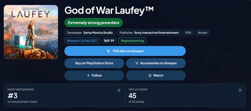 Le classement des précommandes de God of War Laufey sur le PlayStation Store dévoilé