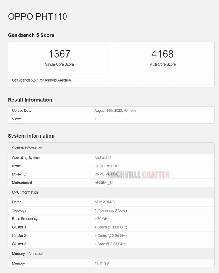 Le Find N3 Flip semble être équipé d'un chipset 2023, mais pas de la dernière version. (Source : Geekbench via NashvilleChatterClass)