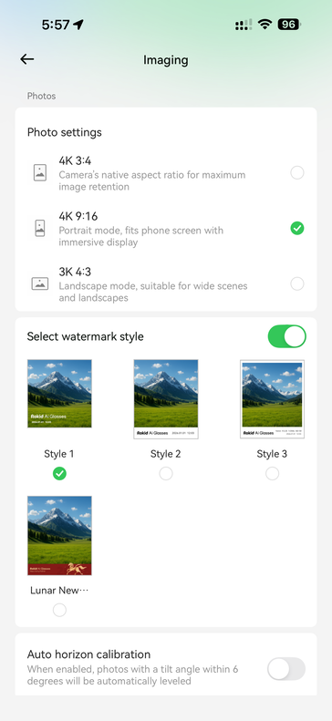 Paramètres d'image dans l'application Hi Rokid