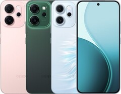L&#039;Oppo Reno14 F est disponible en rose brillant, vert lumineux et vert opale (Image source : Oppo)
