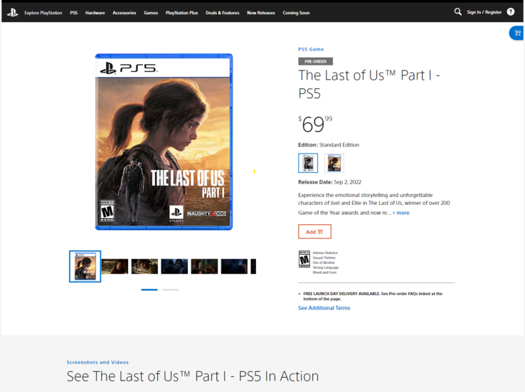 Liste de The Last of Us remasterisé pour la PS5 sur le PlayStation Store (image via Sony)
