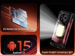 Spécifications de l'Oukitel WP56 : Processeur Dimenty 7050, Android 15, et une lampe de camping (Image source : Oukitel ; recadré)