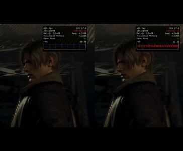 Resident Evil 4 en cours d’exécution sur l’iPhone 18 Pro Max et l’iPhone 17 Pro Max, montrant la différence de FPS.