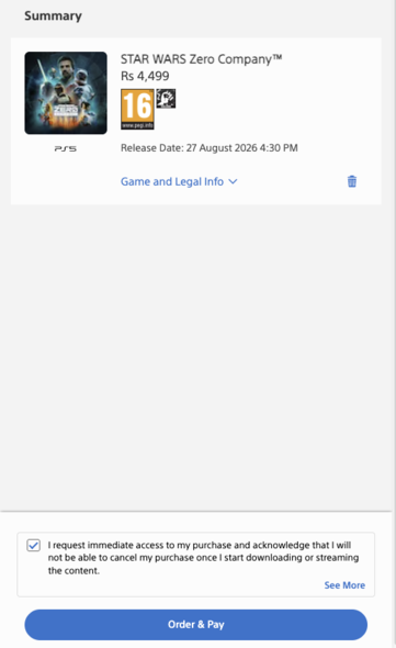 Fenêtre contextuelle du PlayStation Store Inde avant l'achat.
