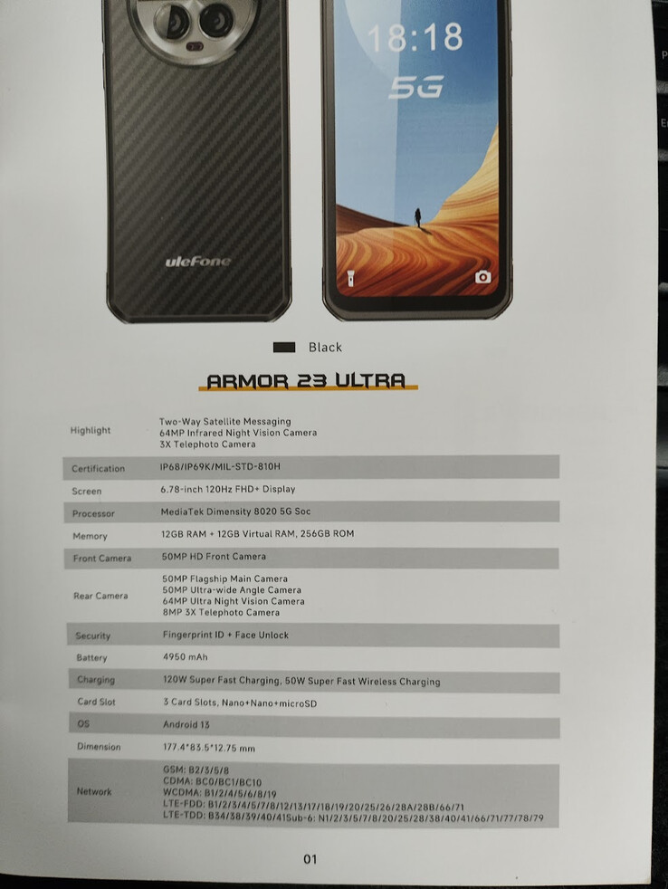 Un premier aperçu de la fiche technique de l'Armor 23 Ultra. (Source : Ulefone via NBC at IFA 2023)