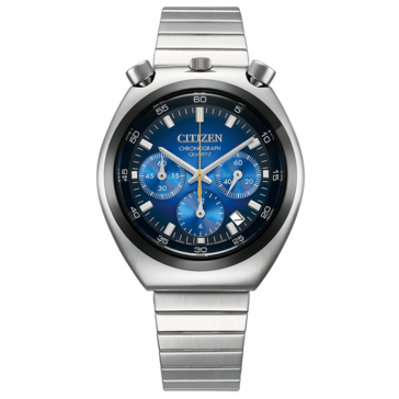 Vue de face du Citizen Tsuno Chronograph AN3714-68L, doté d’un cadran dégradé bleu vif.