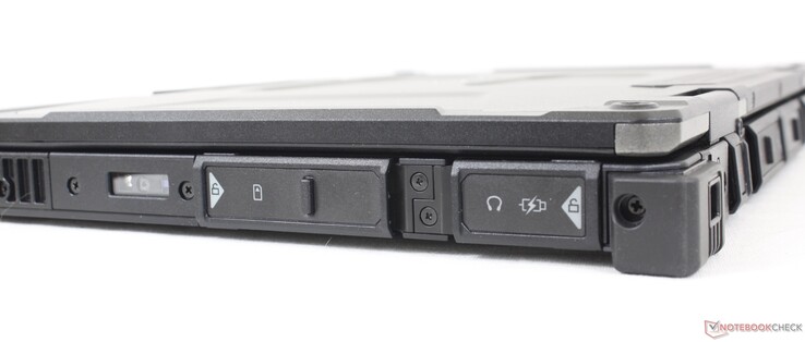 À droite : imageur ou lecteur de codes à barres, emplacement pour carte SIM (en option), combo audio 3,5 mm, USB-A 2.0