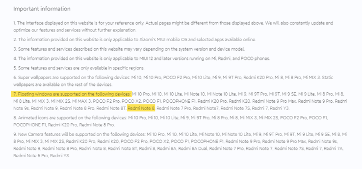 La Redmi Note 8 devrait prendre en charge les fenêtres flottantes dans le MIUI 12. (Source de l'image : Xiaomi)
