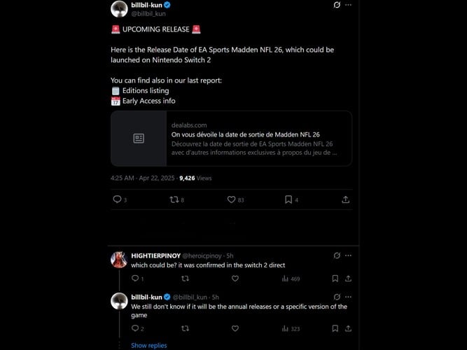 Billbil-kun Madden NFL 26 X post leak (Image source : screenshot, Billbil-kun X account)