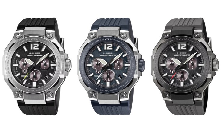 De gauche à droite : les montres Casio G-Shock GWR-B3000-1A, GWR-B3000A-2A et GWR-B3000B-8A