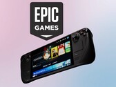 Le logo d'Epic Games apparaît au-dessus du Steam Deck de Valve