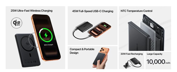 Caractéristiques principales de la banque d'alimentation PicoGo AM52 Qi2.2