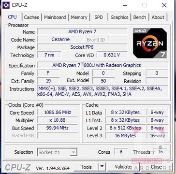 CPU-Z. (Source de l'image : Uniko's Hardware)