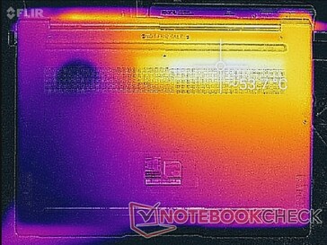Huawei MateBook 14 - Relevé thermique : sollicitations maximales (au-dessous).