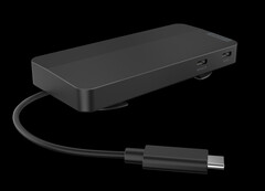 La station d'accueil de voyage à double affichage USB-C peut recharger un ordinateur portable jusqu'à 100 W avec un bloc d'alimentation compatible. (Source de l'image : Lenovo)