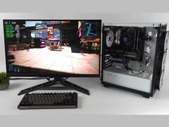 Un PC de jeu économique équipé d'un Intel Arc A380 et d'une Nvidia RTX 3060 exécutant Cyberpunk 2077 en utilisant Lossless Scaling pour la génération d'images double-GPU, montrant les compteurs de FPS à l'écran (Source d'image : ETA PRIME via YouTube)