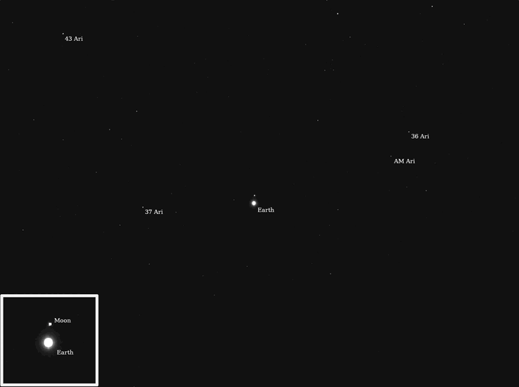 Image de la terre et de la lune prise avec Psyche (Source de l'image : NASA, JPL-Caltech, et ASU)