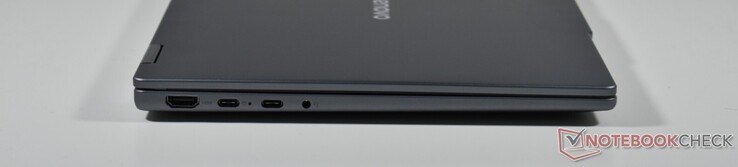 gauche : HDMI, 2x USB-C 3.1 Gen 2 (DP Alt Mode, Power Delivery), 3.5mm Audio