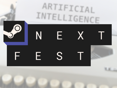 Sur la photo, le logo Steam Next Fest sur une image avec un typerwiter et le texte