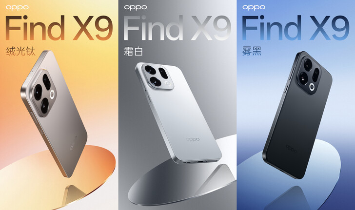 Le Find X9 standard en trois couleurs (Image source : Oppo)