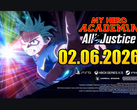 Le visuel clé de My Hero Academia : All's Justice montrant Izuku Midoriya tendant la main vers l'avant avec des effets d'énergie lumineuse et la date de sortie 02 juin 2026. (Source : YouTube)