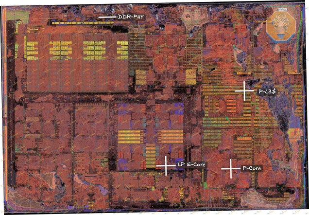Le module de calcul 18A Panther Lake d’Intel, doté de cœurs de processeur, d’un cache et d’interfaces mémoire.