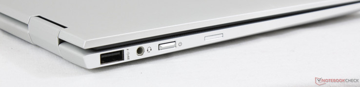 Côté gauche : USB A 3.1, prise jack jack, bouton de démarrage, emplacement nano pour carte SIM (optionel).