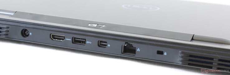 A l'arrière : entrée secteur, HDMI 2.0, USB A 3.1, mini DisplayPort, Gigabit RJ-45, verrouillage Wedge.