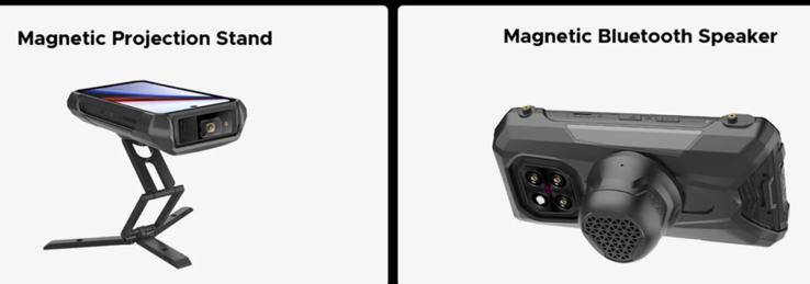 Le support optionnel et le haut-parleur Bluetooth (Image source : Doogee)