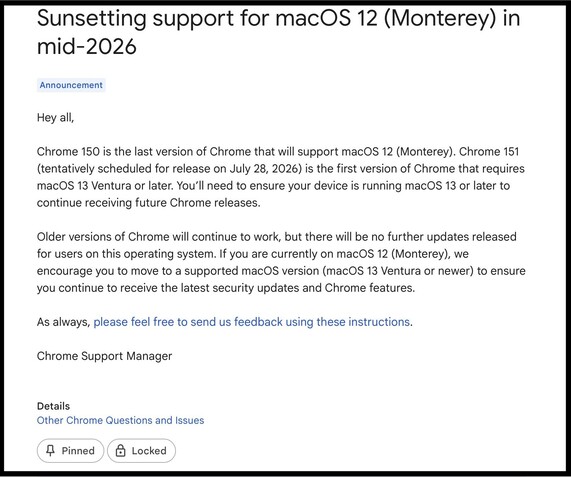 Chrome 150 sera la dernière version de Google Chrome à prendre en charge macOS Monterey. (Source de l'image : Google)